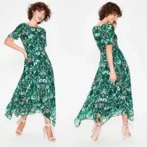 Boden Green Floral Midi Dress